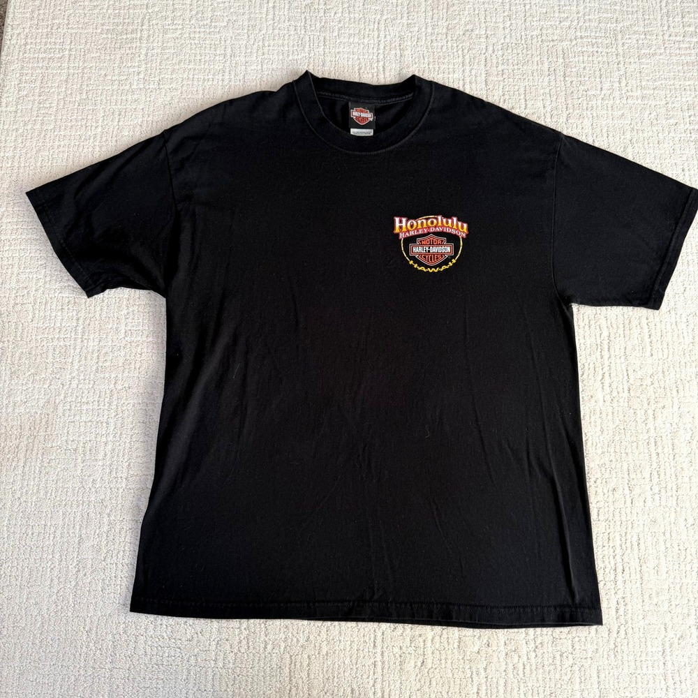 Harley Davidson Black Hanes Beefy-T Honolulu Short Sleeve T-shirt Men's Size XL
